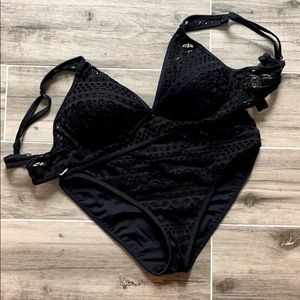 High Waisted Black Crochet Bikini Set